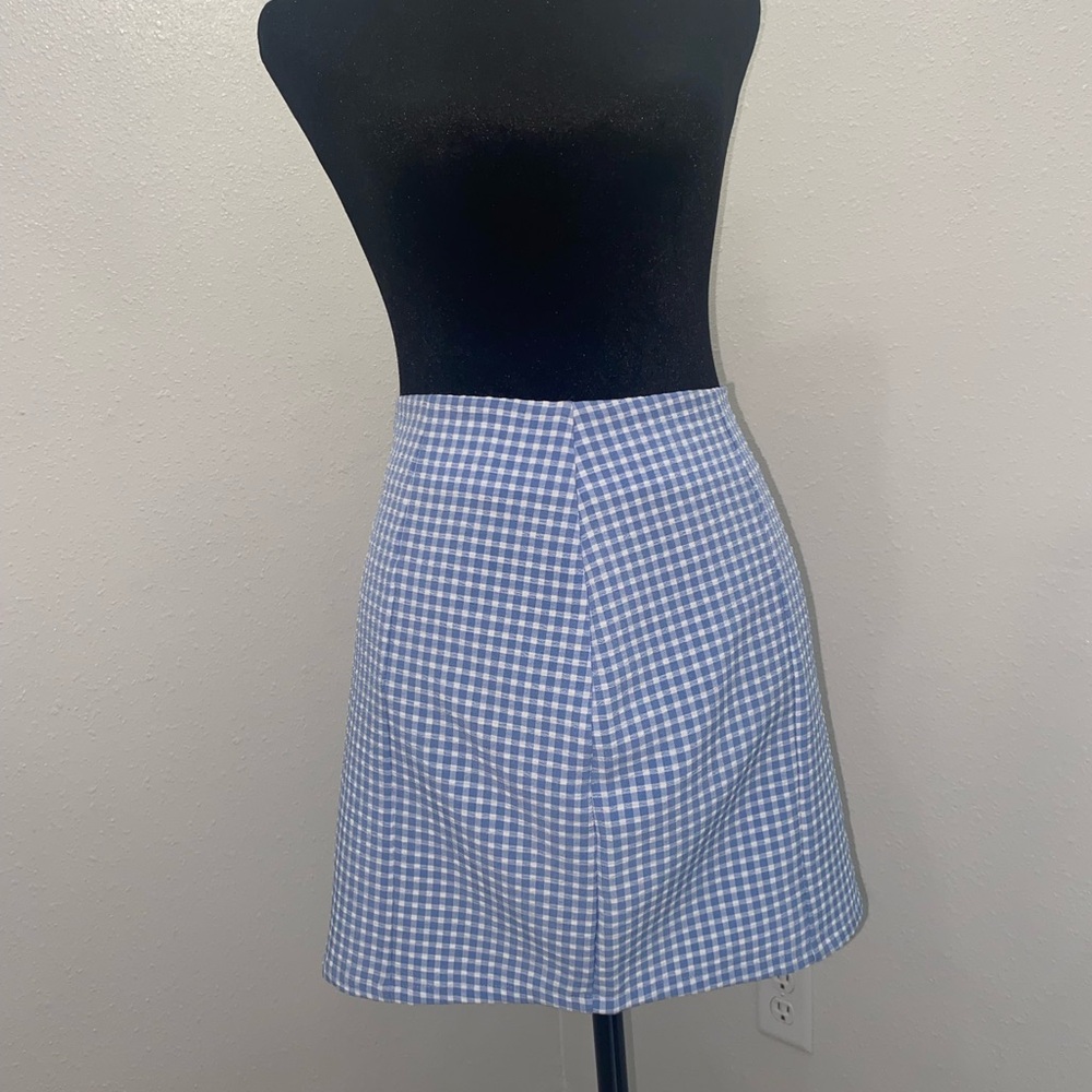 Forever 21 Blue and White Gingham A-Line Skirt